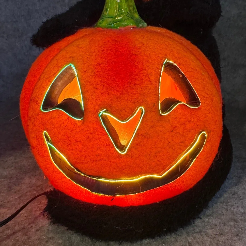 Vtg Gemmy Fiberoptic Halloween Black Cat Jack O Lantern Lamp Decor 2004 Pumpkin